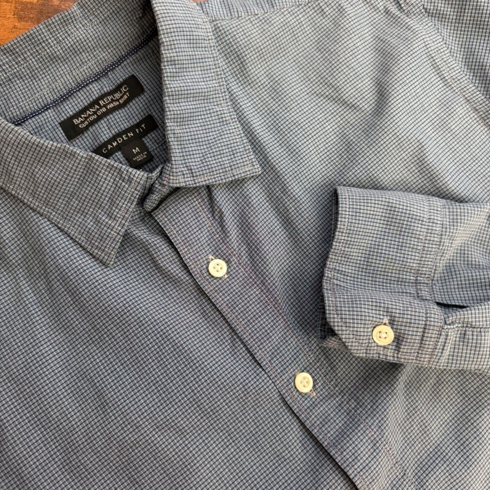 Banana Republic Camden Fit Custom 078 Wash Shirt Mens Blue‎ Checkered